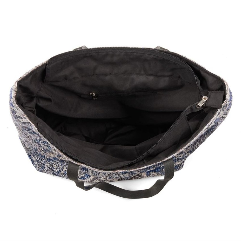 Blue and Gray Textured Carpet Bag Tote - Picture 3 of 6
